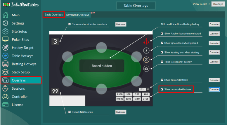 Enable Bet Buttons overlay