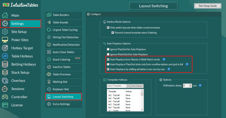 Layout switching tab