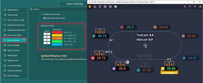 Stack coloring Winamax Ignition